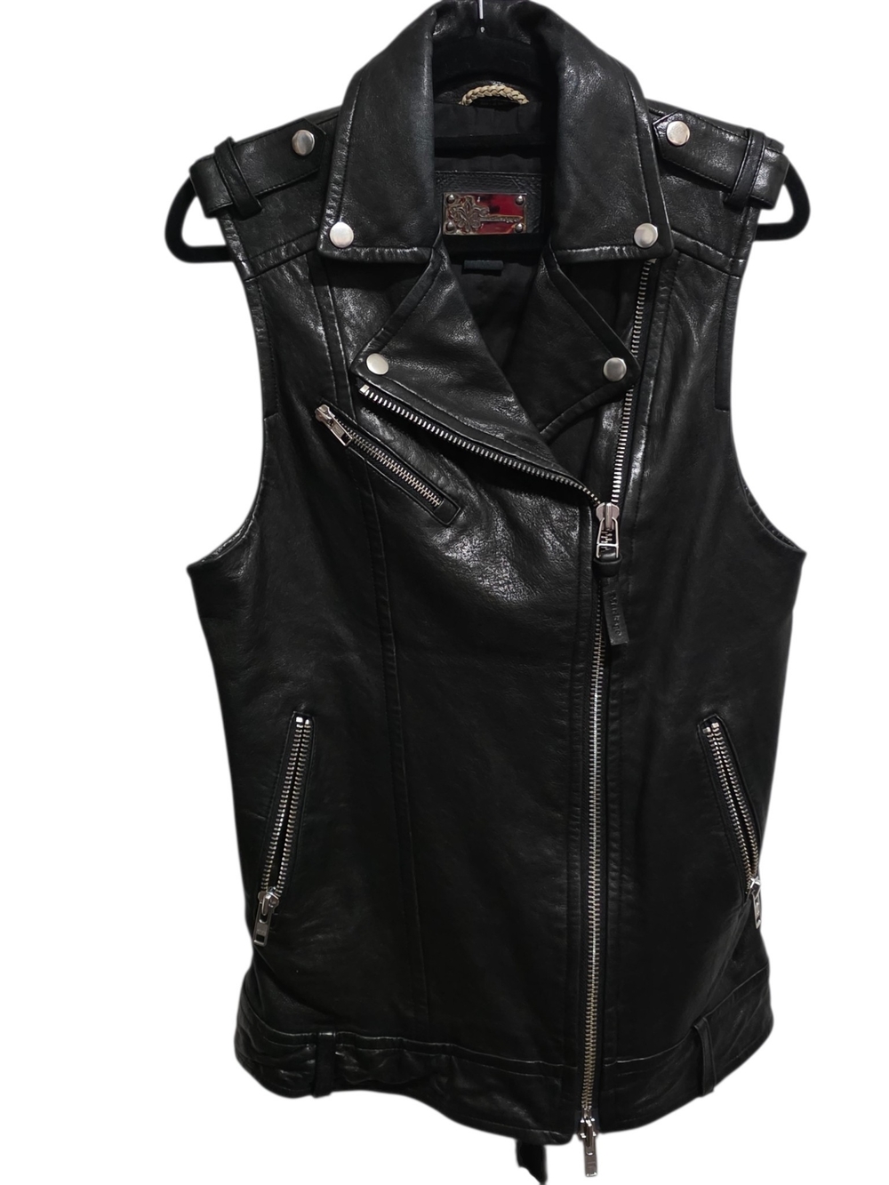Mackage Black Leather Moto Vest Lamb Leather Biker Zip Jacket S/P Small